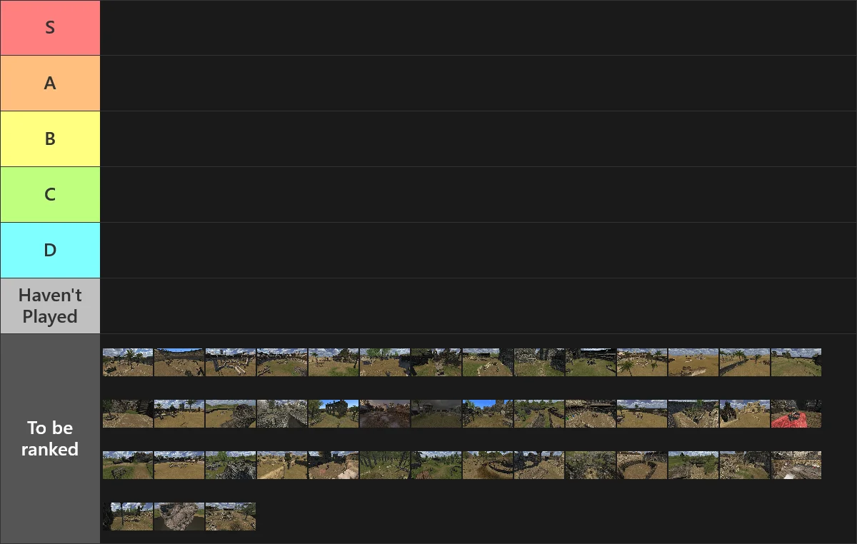 Popular TG Maps Tierlist: Tier List with 6 tiers, S
